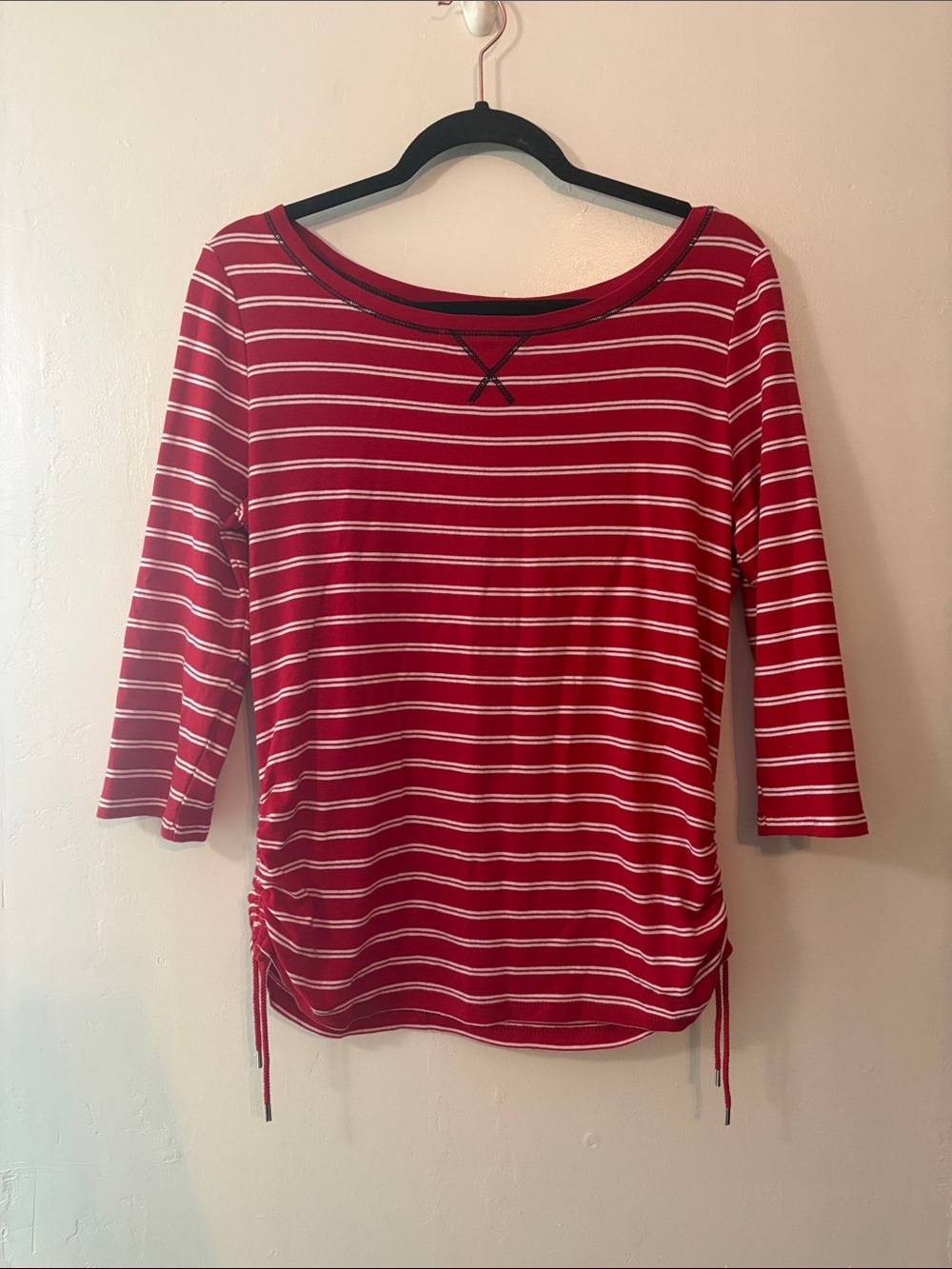 Chaps Active Red and White Striped Boatneck Top